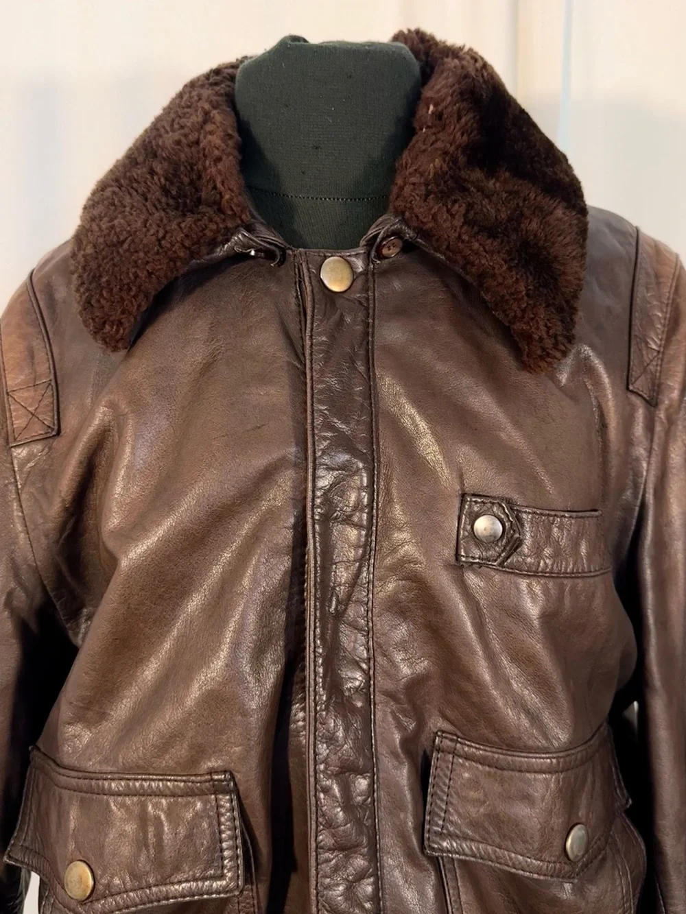Vintage 1990s Europa Sport Brown Leather Bomber Jacket